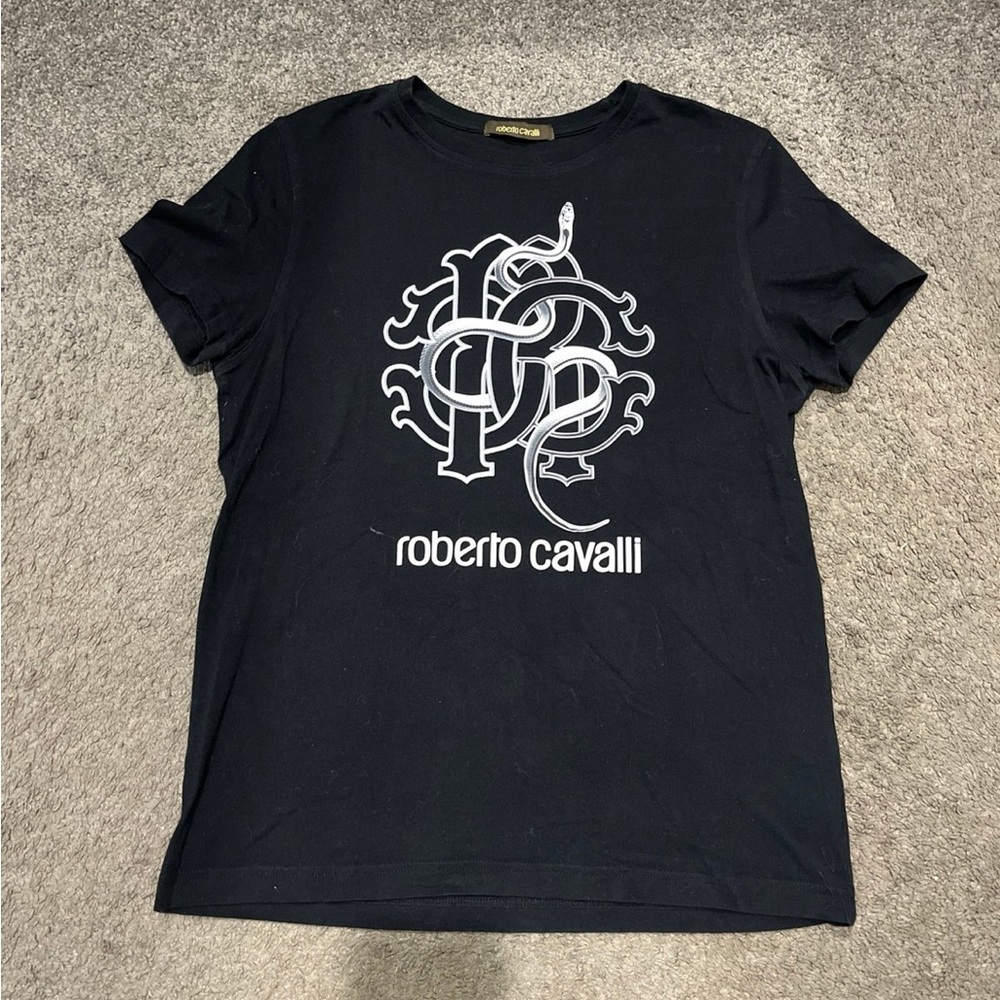 Roberto Cavalli Black Tee with Gold Label